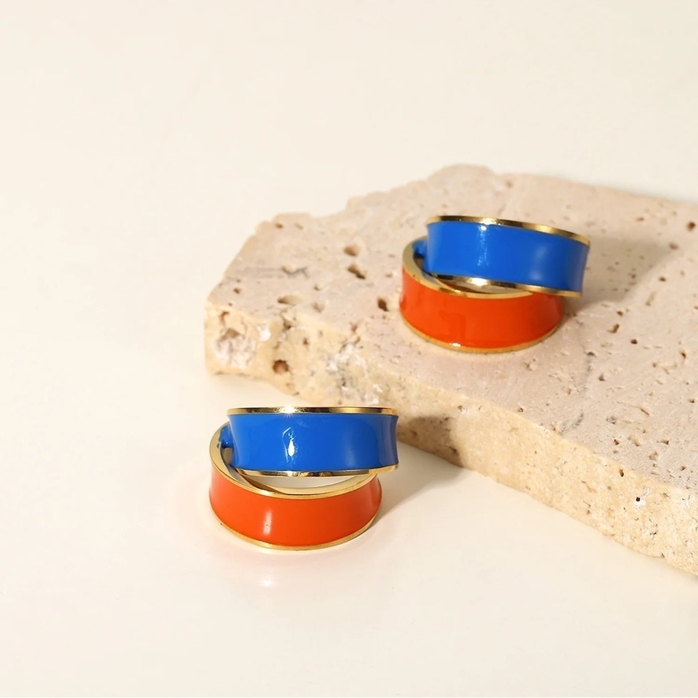 18k Gold Plated Colourful C Shape Glazed Hoop Earrings - Picture 5 of 8
